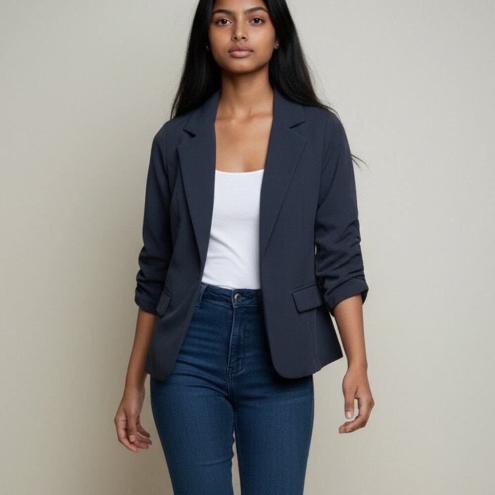 Charlotte Russe black 3/4 ruched sleeves business casual blazer Size Small